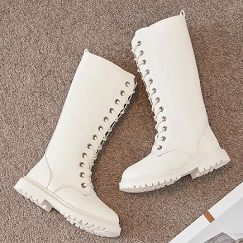 Girls Boots Fashion Children's Leather Long Boots-White