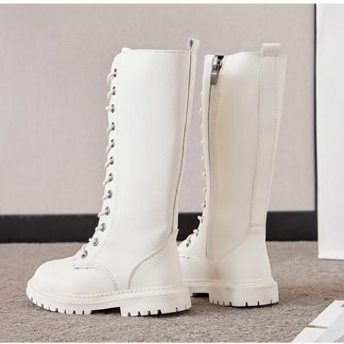 Girls Boots Fashion Children's Leather Long Boots-White