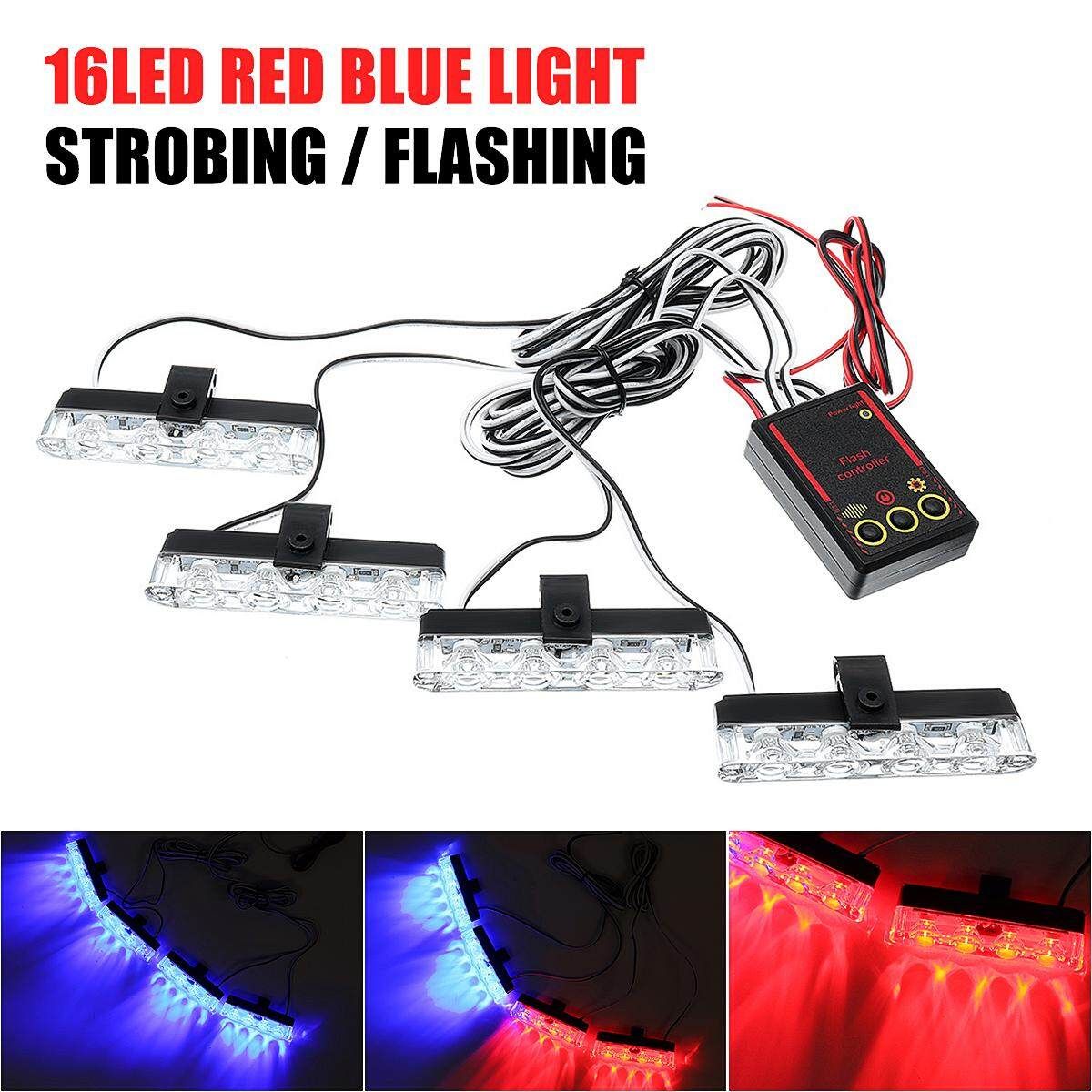 16 LED Car Emergency Strobe Light Bar Warning Flash Visor Dash Lighting Red Blue Light Blue Light