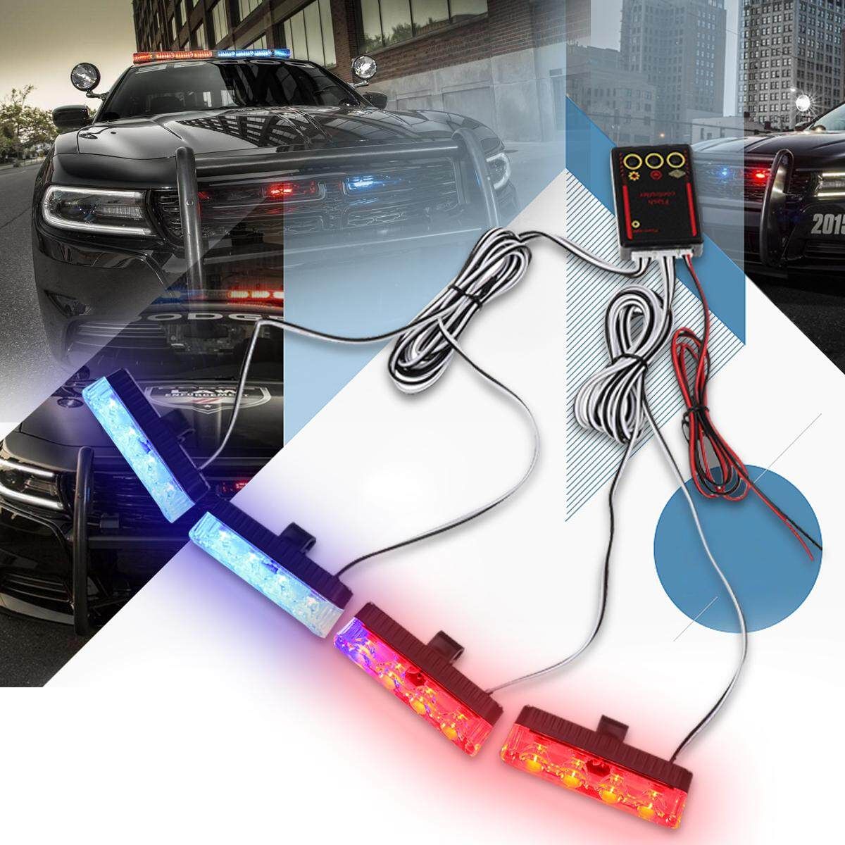16 LED Car Emergency Strobe Light Bar Warning Flash Visor Dash Lighting Red Blue Light Blue Light