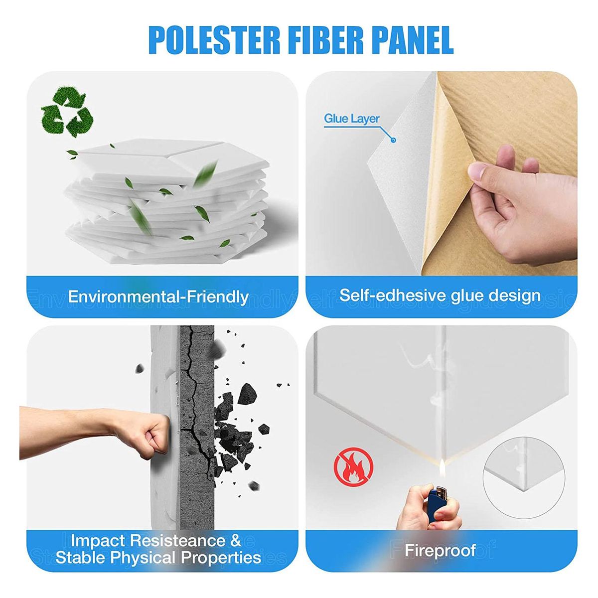 12 PACK Acoustic FoamSelf-Adhesive Sound Proof Panelsfor Sound Insulation &Acoustic TreatmentWhite
