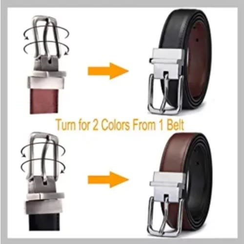 Men's Brown And Black Double Sided Reversible Leather Belt  - Medium Size