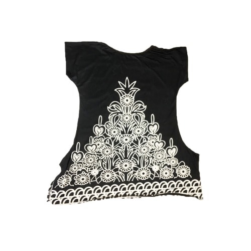 Bloom Tree Printed  Pattern Ice Silk Top - Black