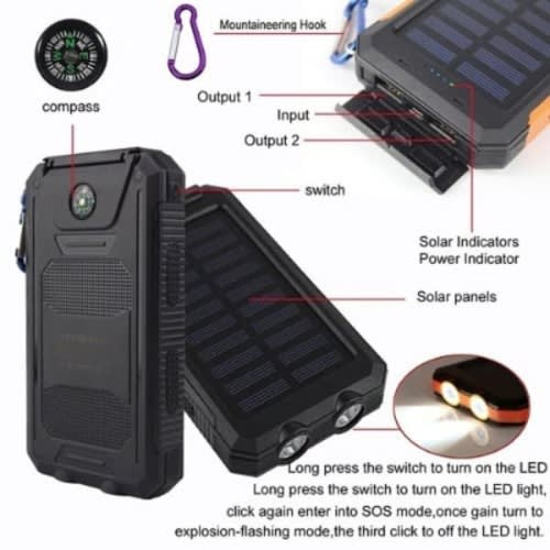 Solar Power Bank And Dual Usb Battery Charger -10000mAh