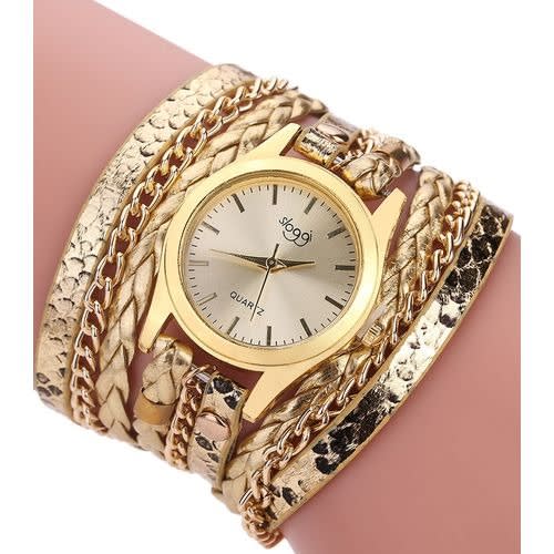 Sloggi Female Pu-leather & Bracelet Watch- Gold