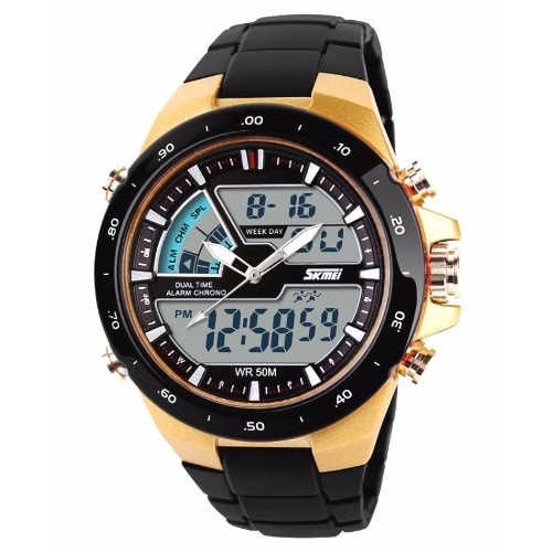 High Class Unisex Digital Analogue Sports Watch - Gold & Black