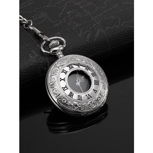 Vintage Roman Numerals Scale Quartz Pocket Watch With Chain