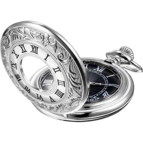 Vintage Roman Numerals Scale Quartz Pocket Watch With Chain
