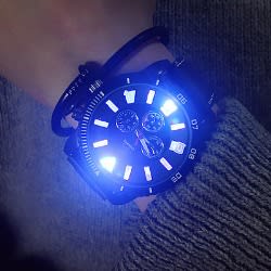 LED Light Waterproof Quartz Wrist Watch With Silicon Band - Black