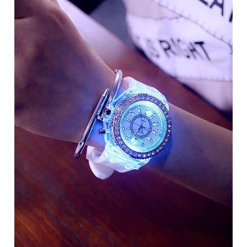 Luminous Led Light Rhinestone Unisex Watch- White