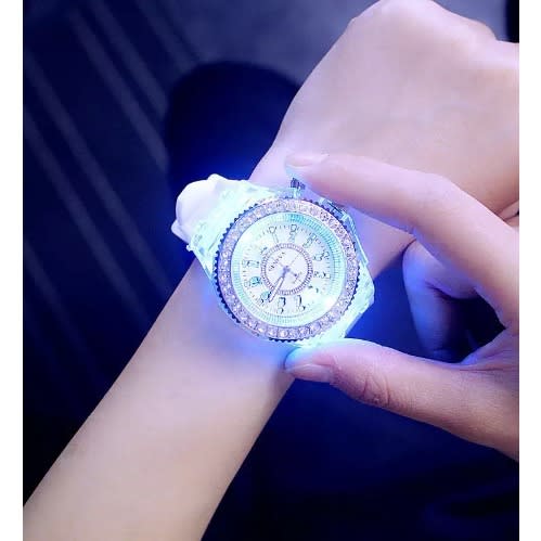Luminous Led Light Rhinestone Unisex Watch- White