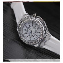 Luminous Led Light Rhinestone Unisex Watch- White