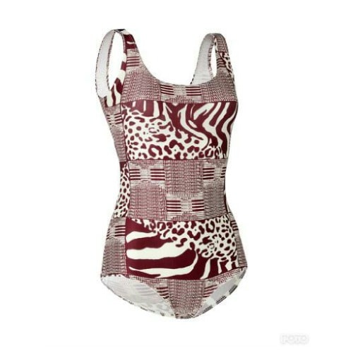 Dark Red Multi Pattern Vest Swimsuit