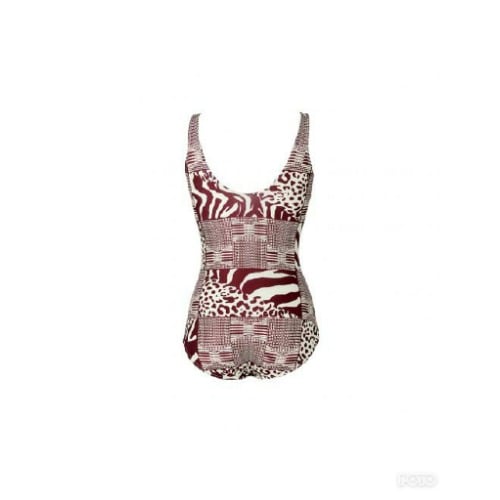Dark Red Multi Pattern Vest Swimsuit