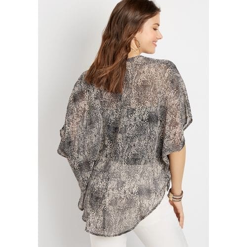 Sheer Snakeskin Wrap Front Short Sleeve Blouse