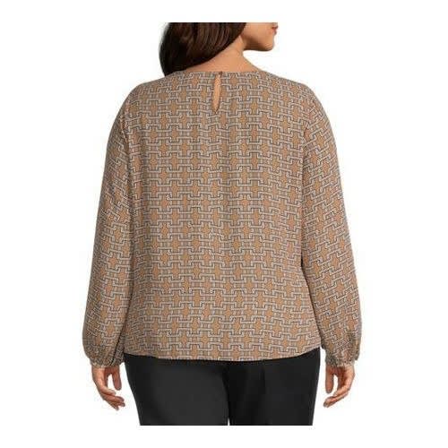 Button Long Sleeve Top- Caramel Geo
