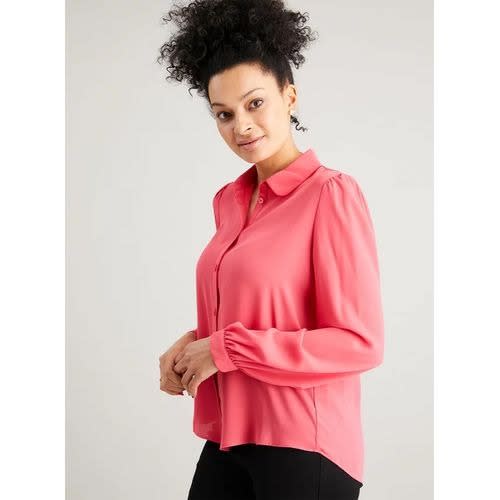Puff Sleeve Peter Pan Collar Shirt- Pink