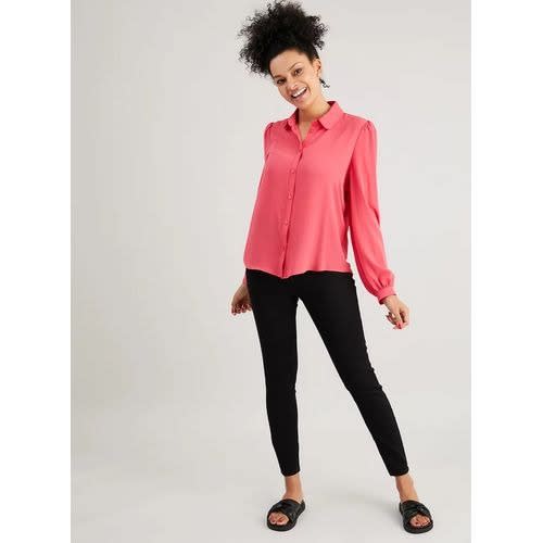 Puff Sleeve Peter Pan Collar Shirt- Pink
