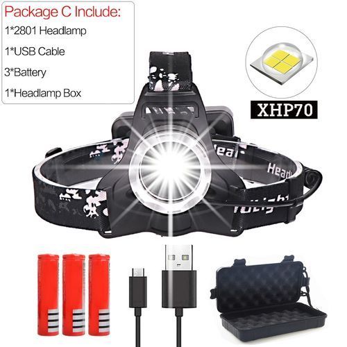 50000lm Xhp70 Headlight Super Bright Led Headlamp Usb Rechargeable Head Torch Xhp70 Lantern 3*18650 Battery Fishing Camping BIL
