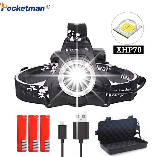 50000lm Xhp70 Headlight Super Bright Led Headlamp Usb Rechargeable Head Torch Xhp70 Lantern 3*18650 Battery Fishing Camping BIL