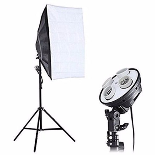 Studio Light Four Bulbs Socket with 50X70cm Softbox + Stand-Fours included