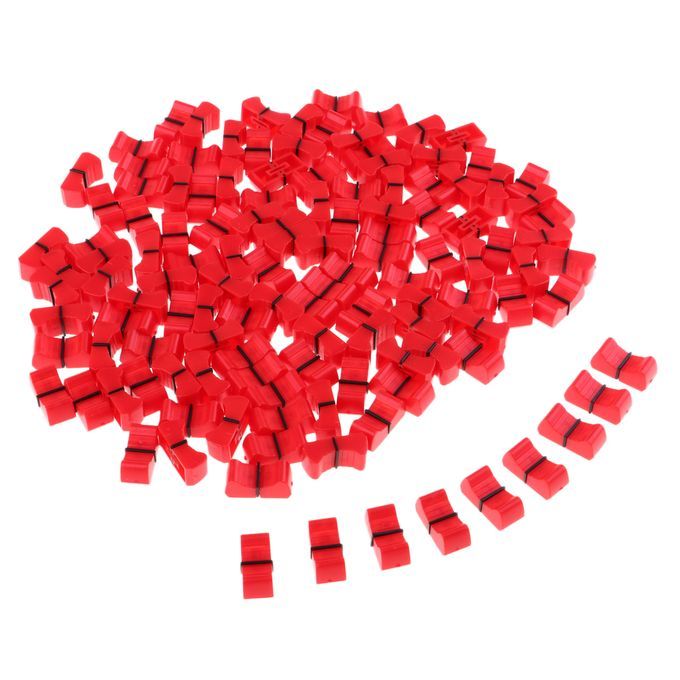 100 Pieces Touch Sensitive Slider Ribbed Mixer Fader Knob Caps 8mm Red
