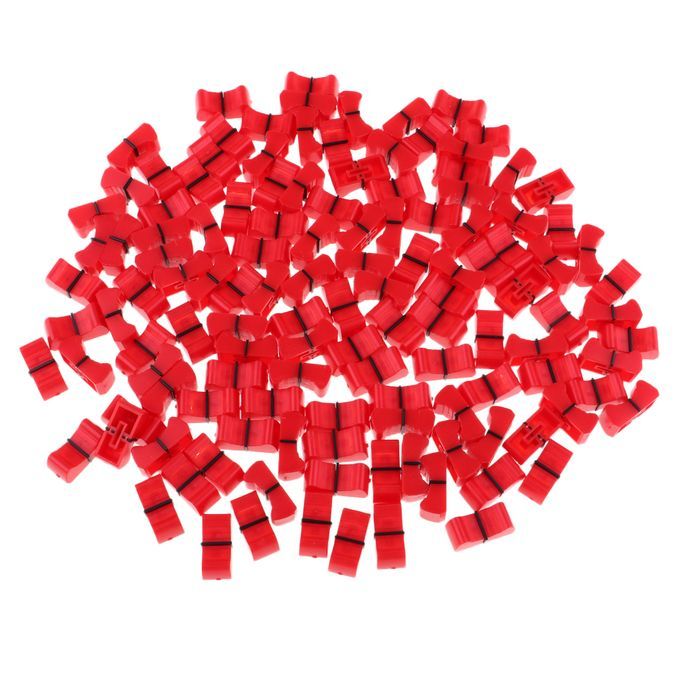 100 Pieces Touch Sensitive Slider Ribbed Mixer Fader Knob Caps 8mm Red