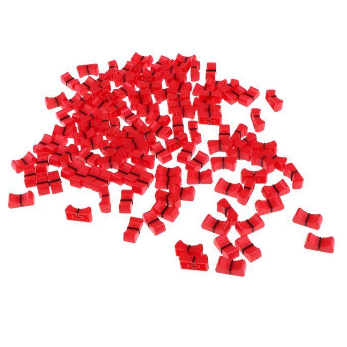 100 Pieces Touch Sensitive Slider Ribbed Mixer Fader Knob Caps 8mm Red