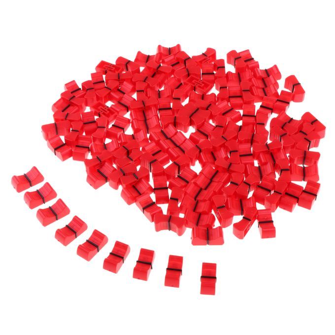 100 Pieces Touch Sensitive Slider Ribbed Mixer Fader Knob Caps 8mm Red