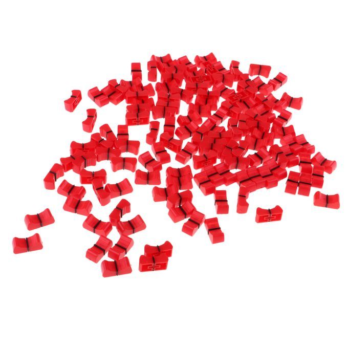 100 Pieces Touch Sensitive Slider Ribbed Mixer Fader Knob Caps 8mm Red