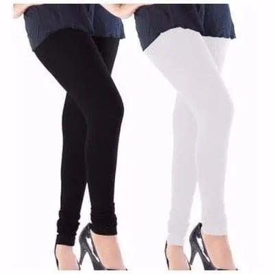 Women's Plain Leggings - Set Of 2 - Black & White.