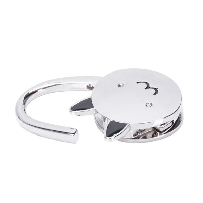 Cat Cartoon Foldable Silver Tone Handbag Hook Antislip Rubber Base bag holder Best Selling