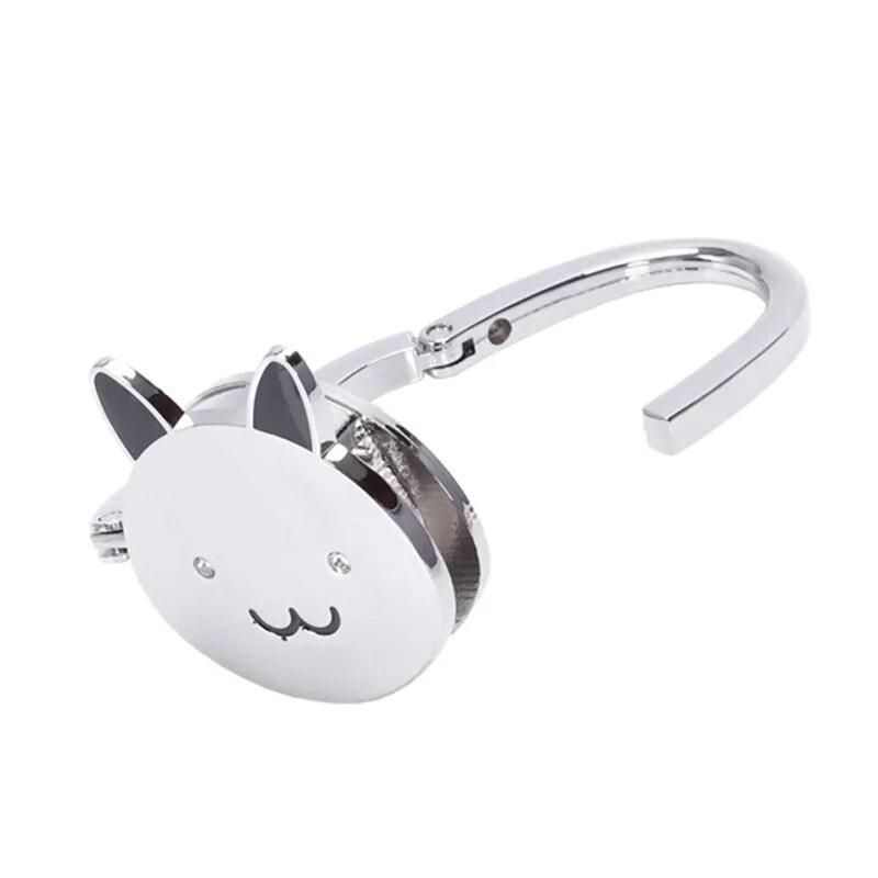 Cat Cartoon Foldable Silver Tone Handbag Hook Antislip Rubber Base bag holder Best Selling