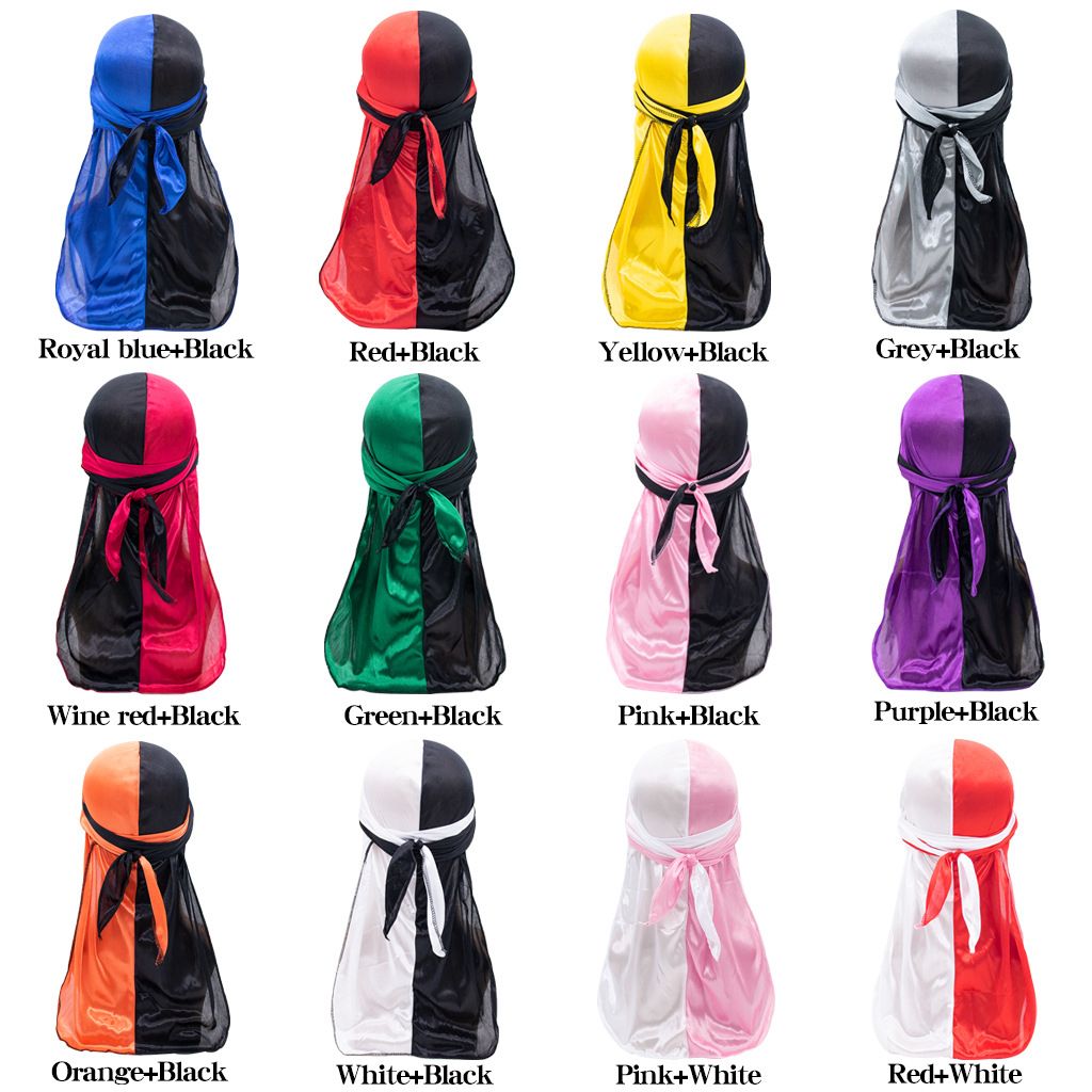 (White  Black(3PCS))3 Pcs Silk Durag For Men Women Satin Doo Rag Beanies For 360 Waves With Extra L