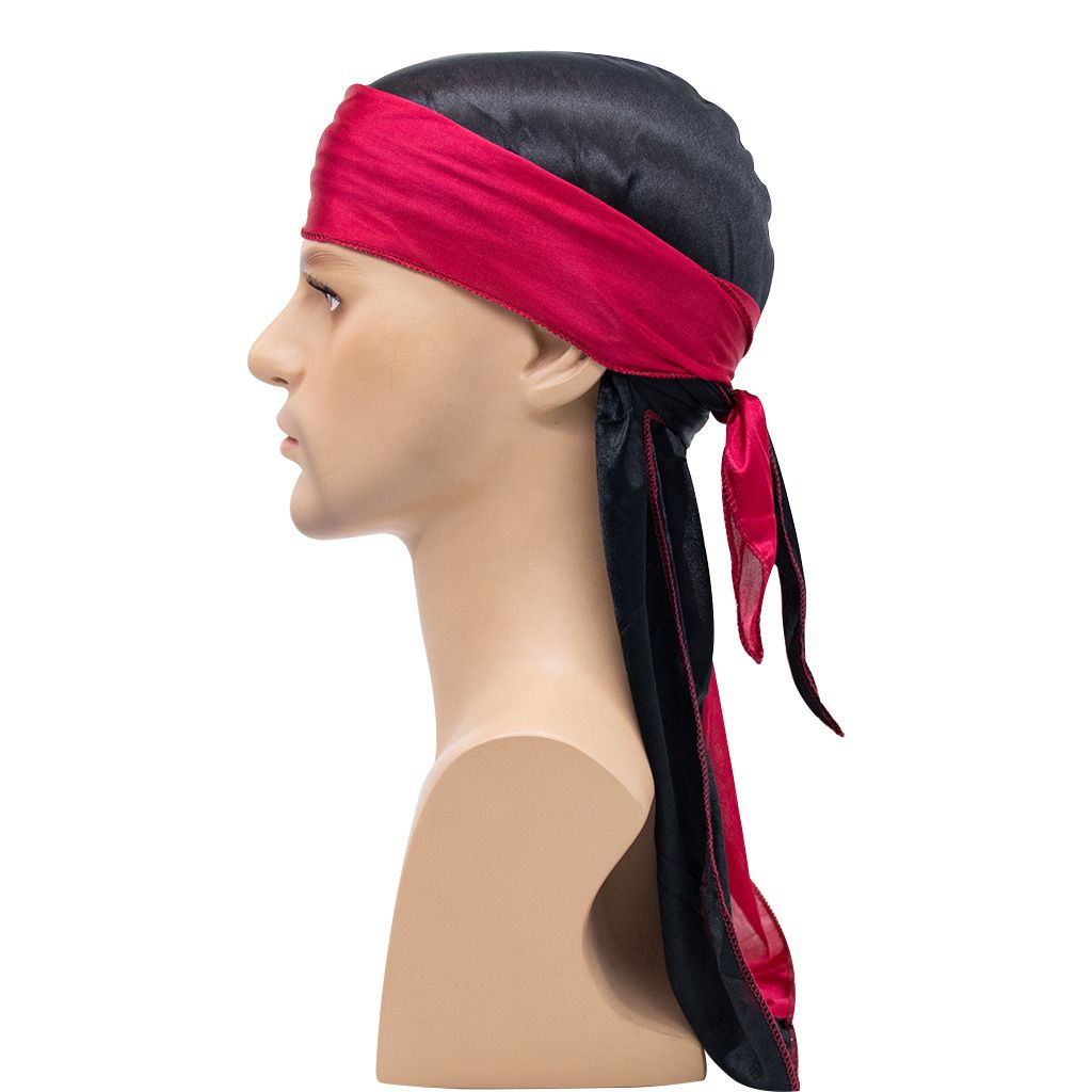 (White  Black(3PCS))3 Pcs Silk Durag For Men Women Satin Doo Rag Beanies For 360 Waves With Extra L
