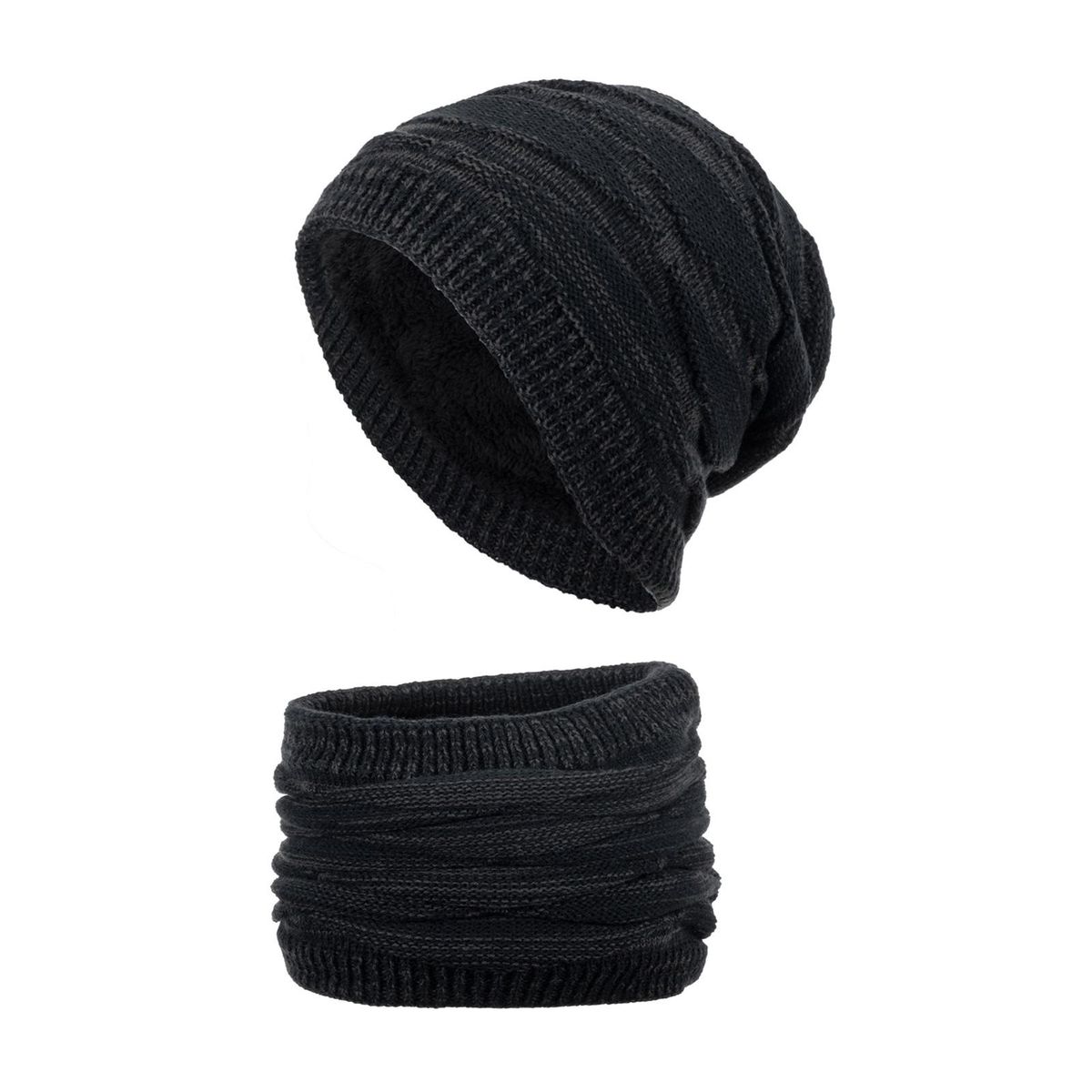 2PcsSet Men Hat Neck Warmer Windproof Winter Men Ladies Knit Skull Cap Scarf Kit Navy Blue