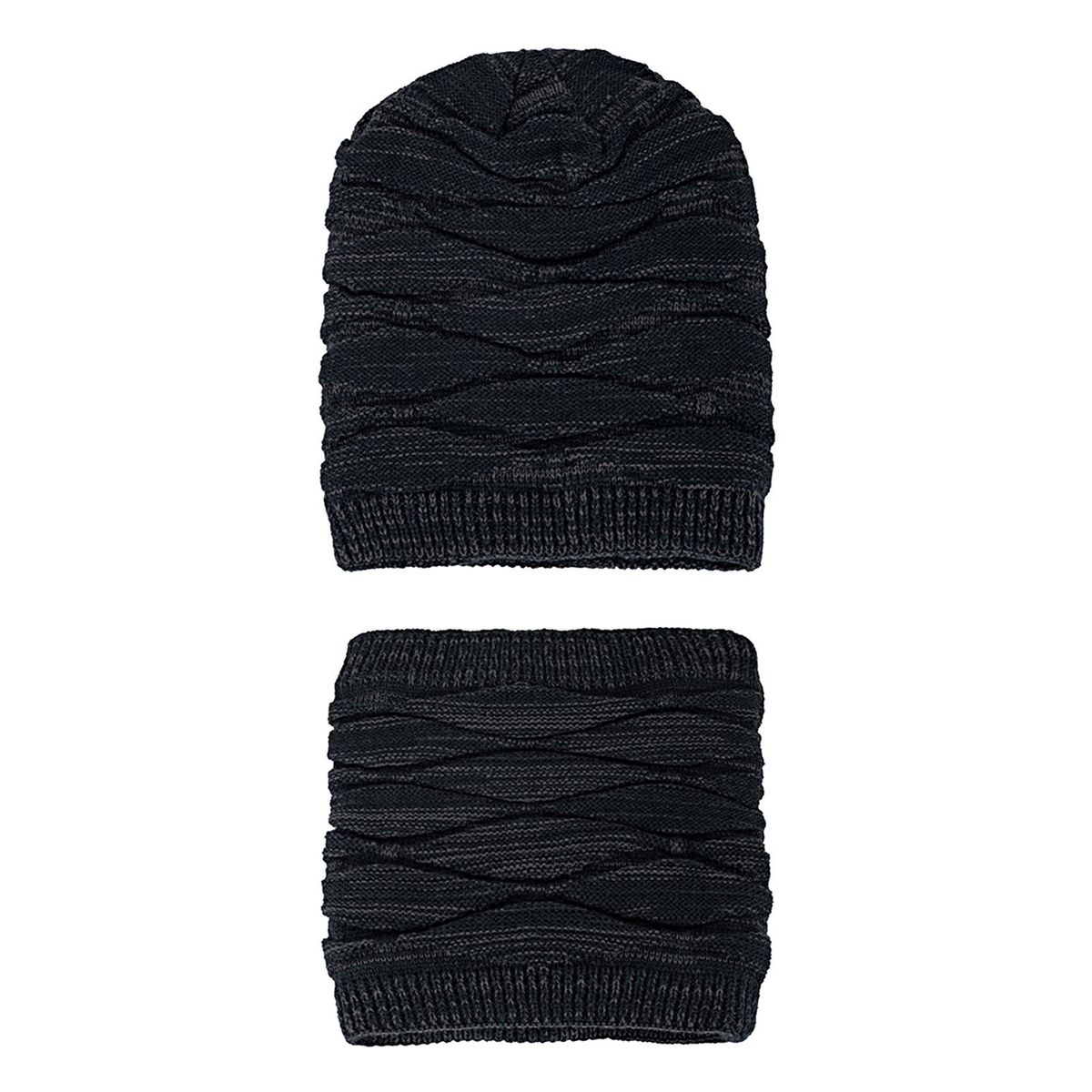 2PcsSet Men Hat Neck Warmer Windproof Winter Men Ladies Knit Skull Cap Scarf Kit Navy Blue