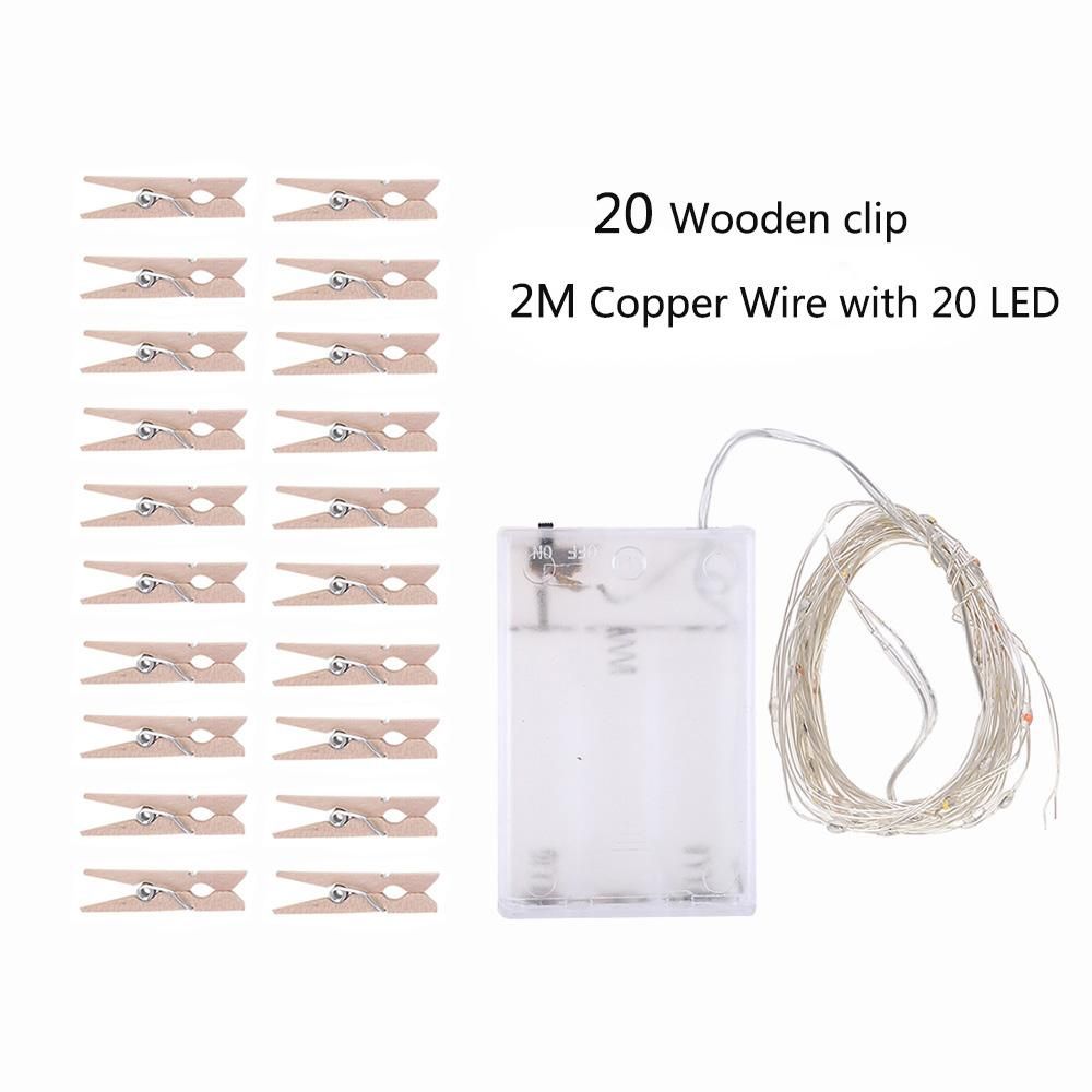 2 Meters 20 LEDs Copper Wire Fairy String Light 3 * AA B-attery Powered Cell Opertaed with 20 Wooden Photos Pictures Clamp Clip Flexible Bendable Foldable Design Warm White for Home Party Daily Use DIY Decoration Christamas X
