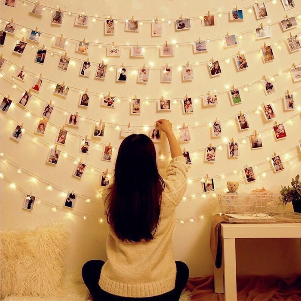 2 Meters 20 LEDs Copper Wire Fairy String Light 3 * AA B-attery Powered Cell Opertaed with 20 Wooden Photos Pictures Clamp Clip Flexible Bendable Foldable Design Warm White for Home Party Daily Use DIY Decoration Christamas X