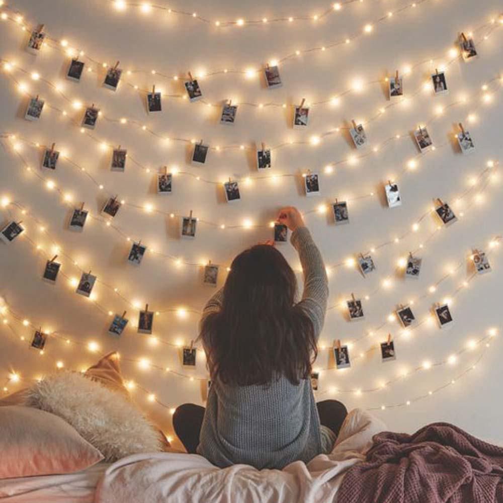 2 Meters 20 LEDs Copper Wire Fairy String Light 3 * AA B-attery Powered Cell Opertaed with 20 Wooden Photos Pictures Clamp Clip Flexible Bendable Foldable Design Warm White for Home Party Daily Use DIY Decoration Christamas X