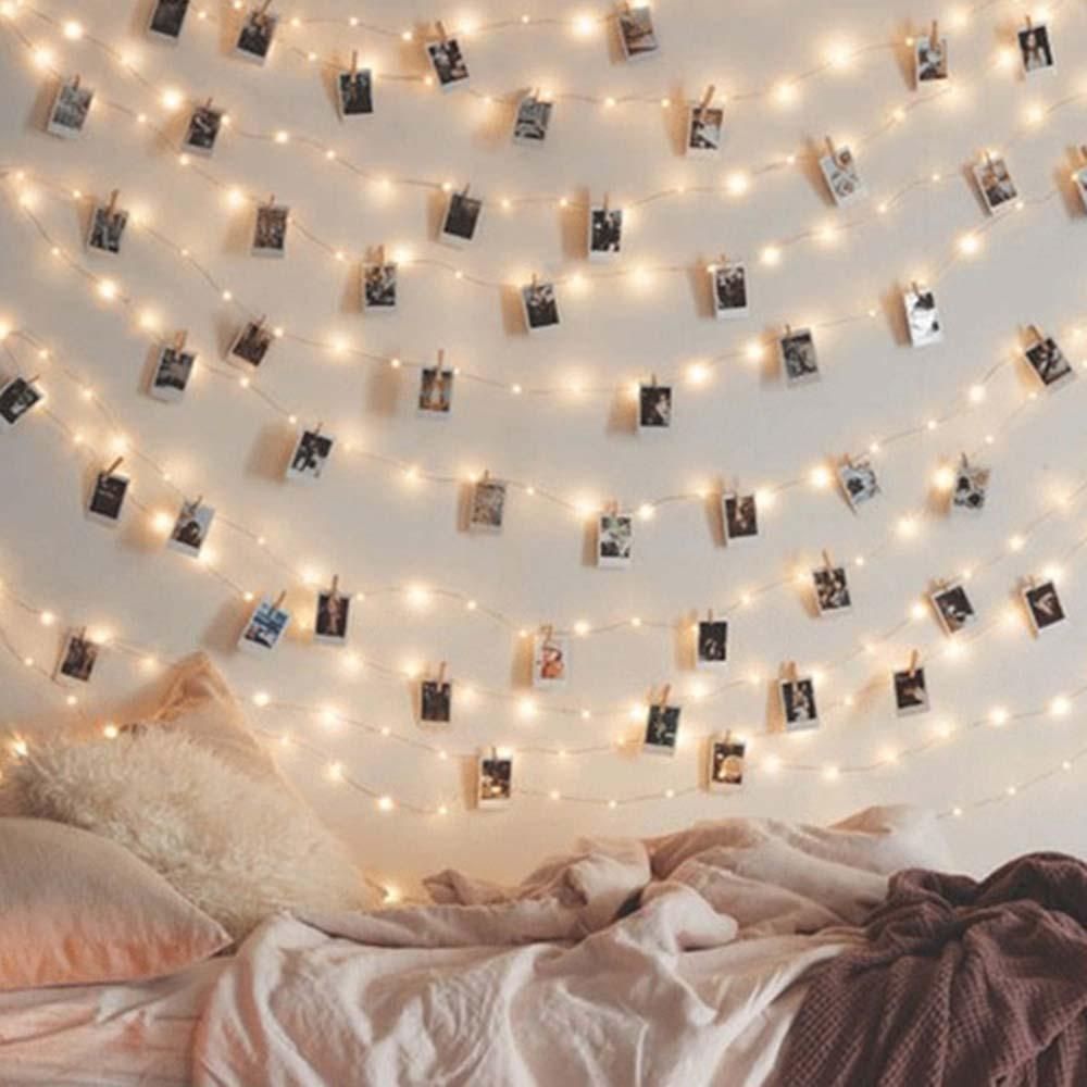 2 Meters 20 LEDs Copper Wire Fairy String Light 3 * AA B-attery Powered Cell Opertaed with 20 Wooden Photos Pictures Clamp Clip Flexible Bendable Foldable Design Warm White for Home Party Daily Use DIY Decoration Christamas X