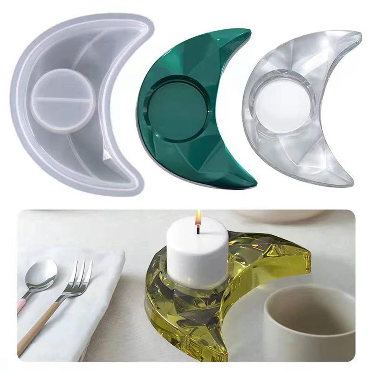 Silicone Candle Holder Storage Mold DIY Moon Crystal Epoxy