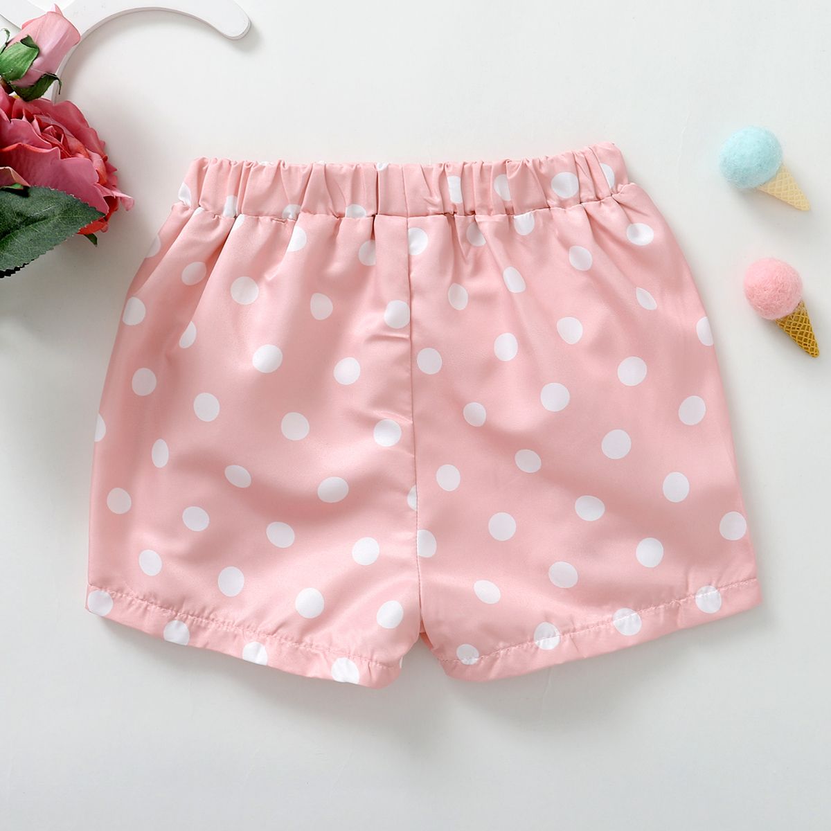 1-6Y Kid Girls Polka Dot Pink Shorts With Ruffle Frills