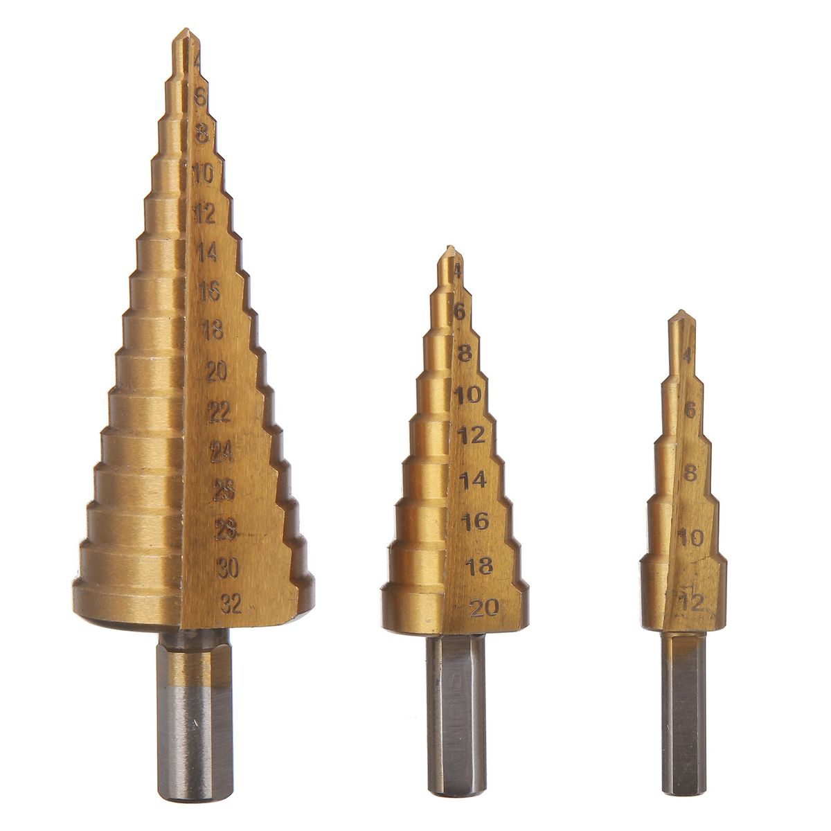6PCs HSS Step Drill Bit Sets Straight Titanium Coated Cone