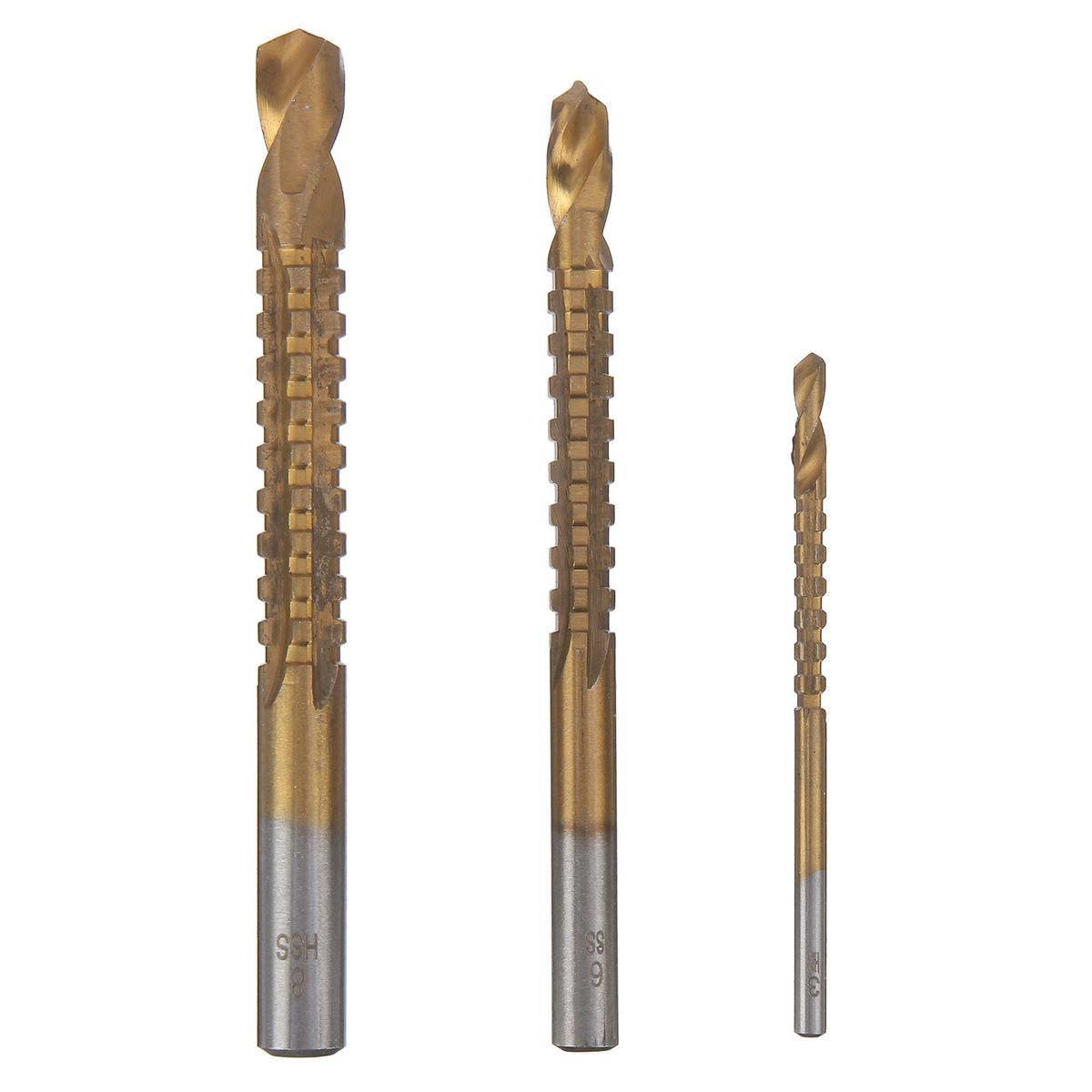 6PCs HSS Step Drill Bit Sets Straight Titanium Coated Cone