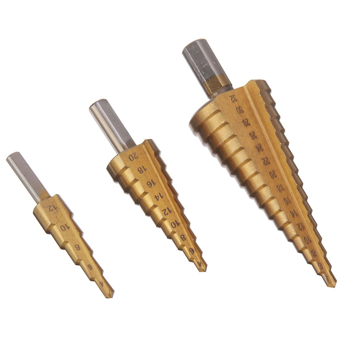 6PCs HSS Step Drill Bit Sets Straight Titanium Coated Cone