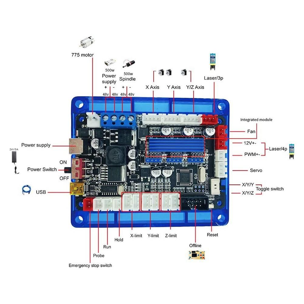 CNC Mother Board, GRBL 1.1 for CNC Machine Engraving Machine, 3-Axis Control Board Card Maximum Support 48V 500W Motor