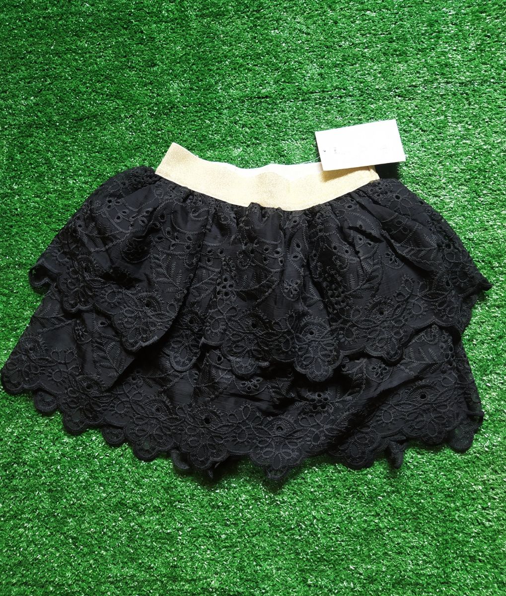 Girl's Tiered Lace Skirt- Black