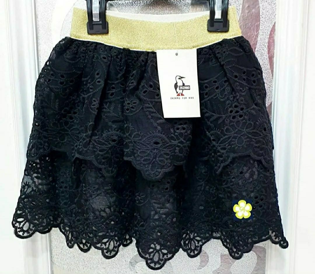Girl's Tiered Lace Skirt- Black