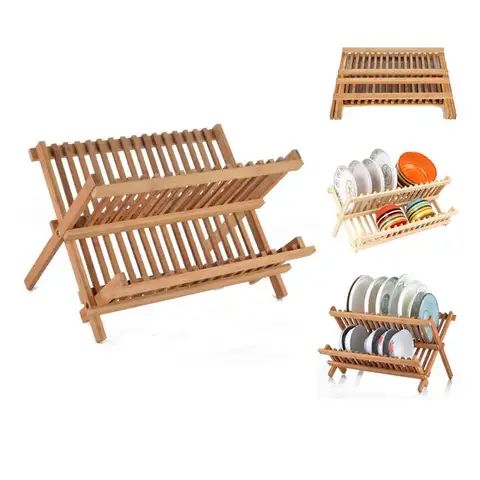 Bamboo Foldable Dish Drainer Rack + Free Key Finder